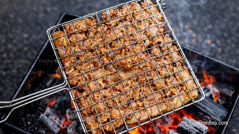 Cách làm bún chả với thịt ba chỉ thái mỏng xiên que, nướng trên than hoa cho vàng đều và dậy mùi thơm